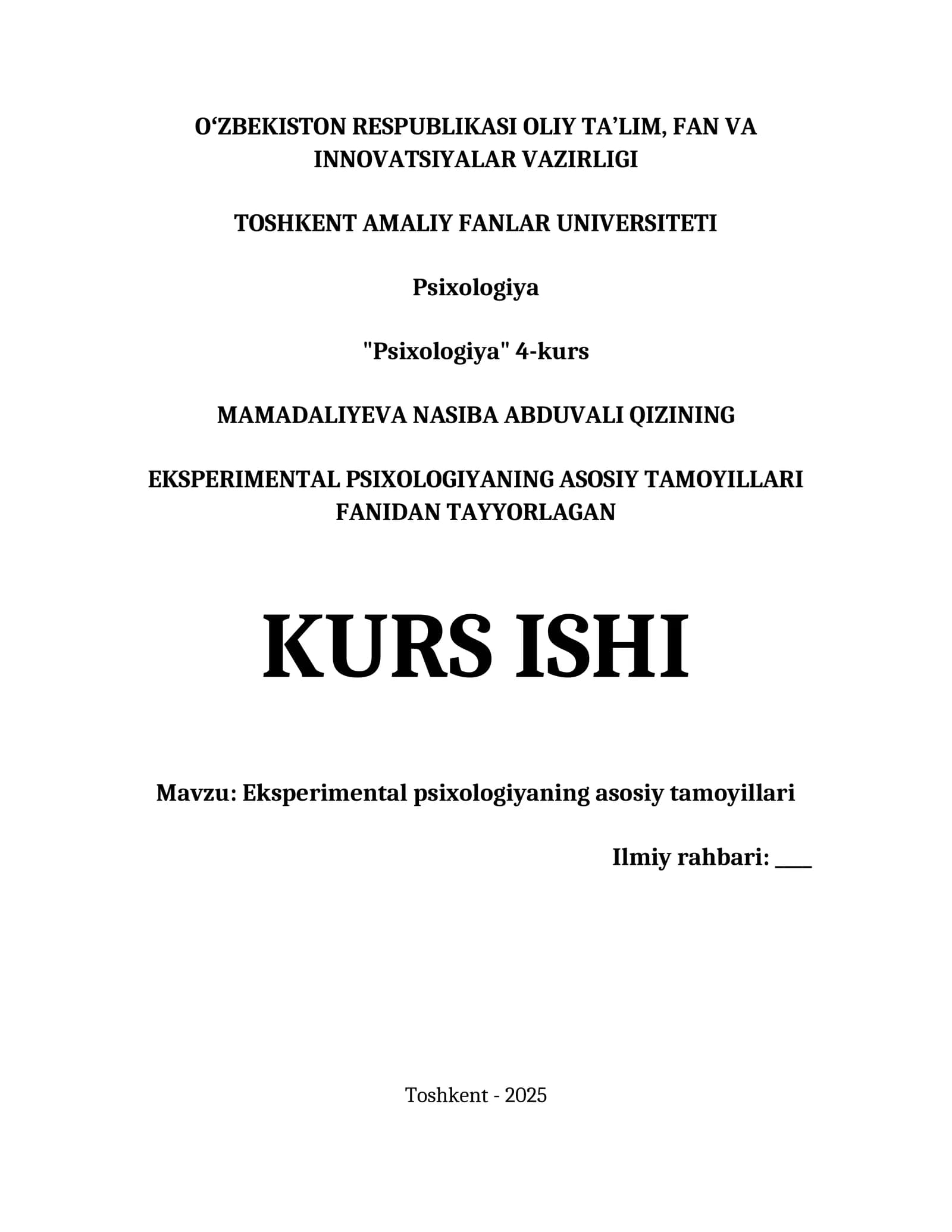 Eksperimental Psixologiya Kurs Ishi
