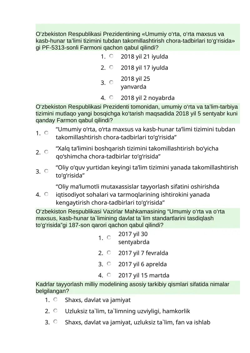 Prezidentining «Umumiy o‘rta, o‘rta maxsus va kasb-hunar ta’limi tizimini tubdan takomillashtirish chora-tadbirlari to‘g‘risida» gi PF-5313-sonli Farmoni