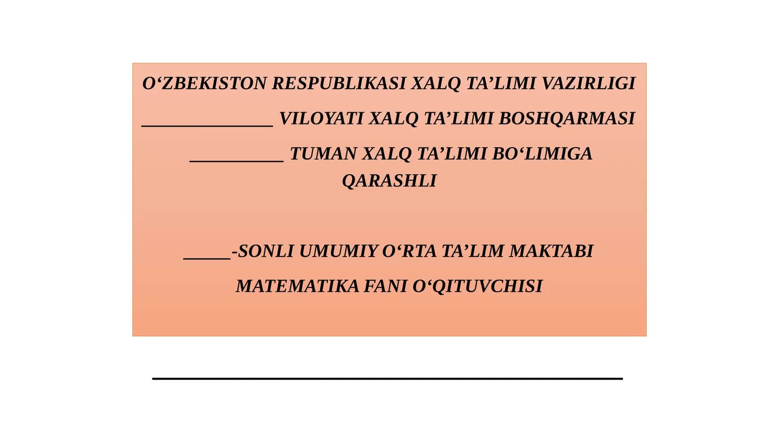MATEMATIKA FANI O‘QITUVCHISI 9-SINF
