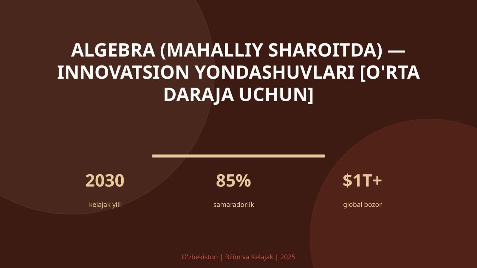 Algebra (mahalliy sharoitda) — innovatsion yondashuvlari [o'rta daraja uchun]