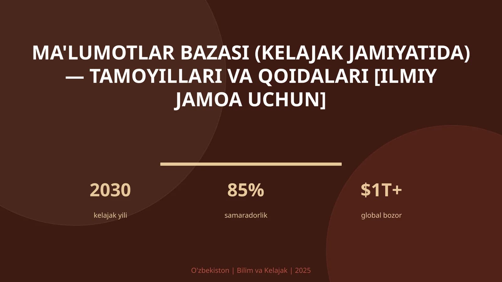 MA'LUMOTLAR BAZASI (KELAJAK JAMIYATIDA) — TAMOYILLARI VA QOIDALARI [ILMIY JAMOA UCHUN]