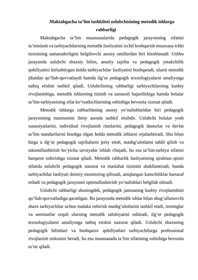 Uslubchi metodik ishlar