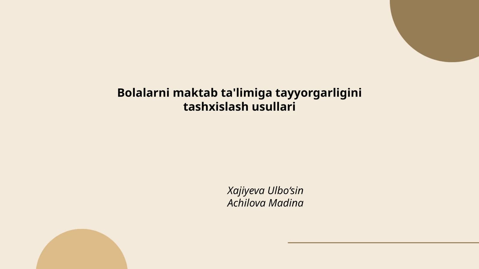 Bolalarni maktab ta'limiga tayyorgarligini tashxislash usullari