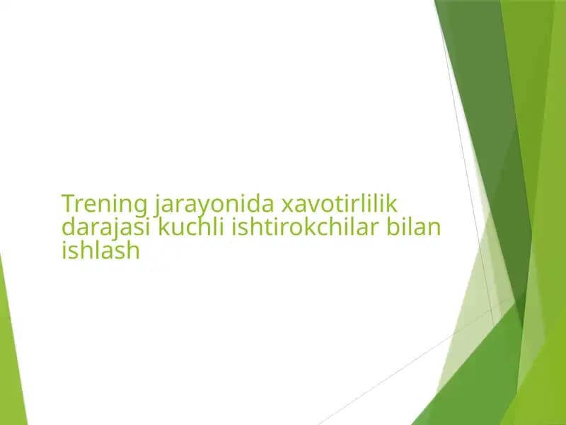 Ta`lim jarayoni daxvotirlilik darajasi kuchli ishtirokchilar bilan islash
