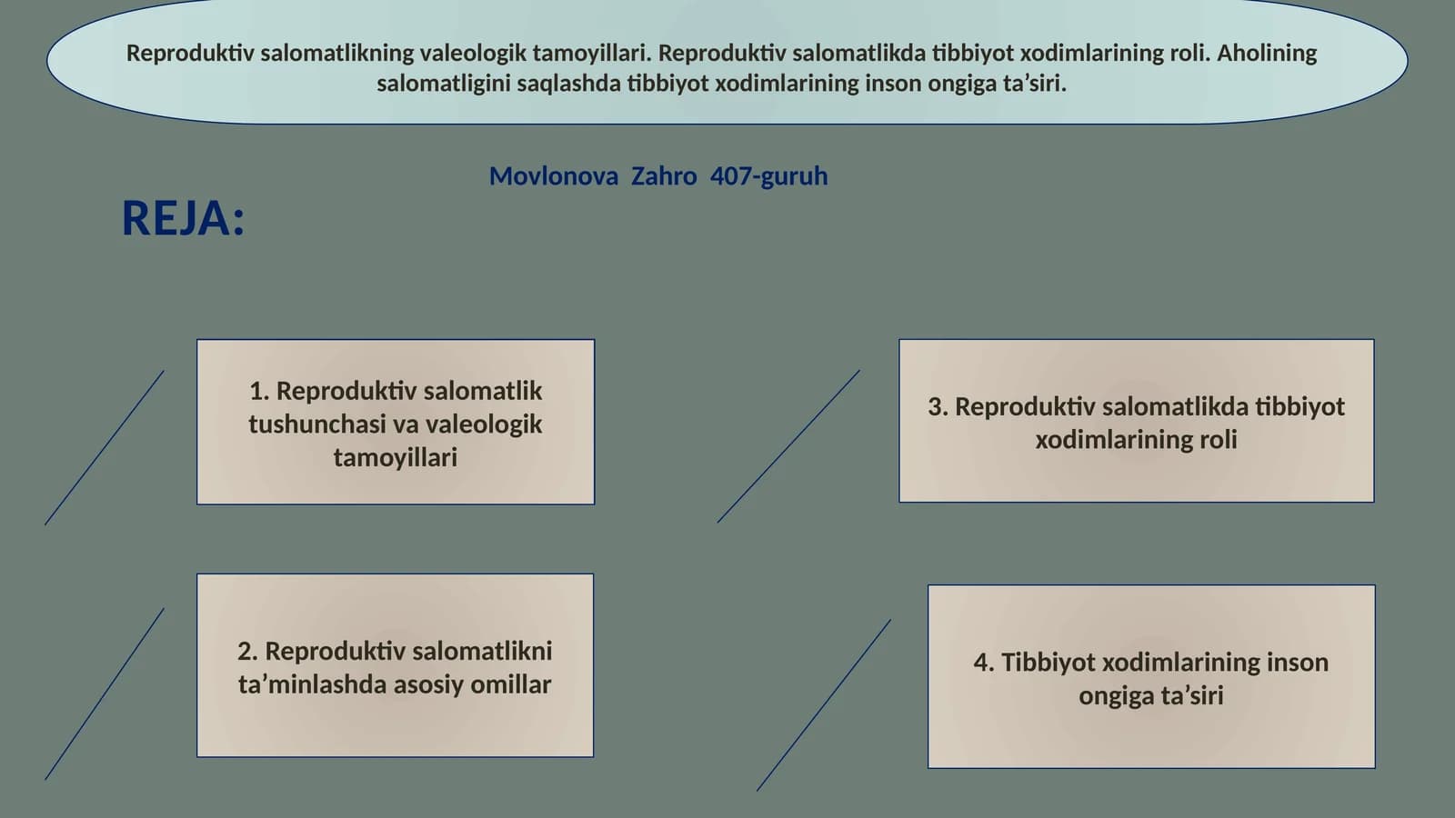 Reproduktiv salomatlikning valeologik tamoyillari va tibbiyot xodimlarining roli