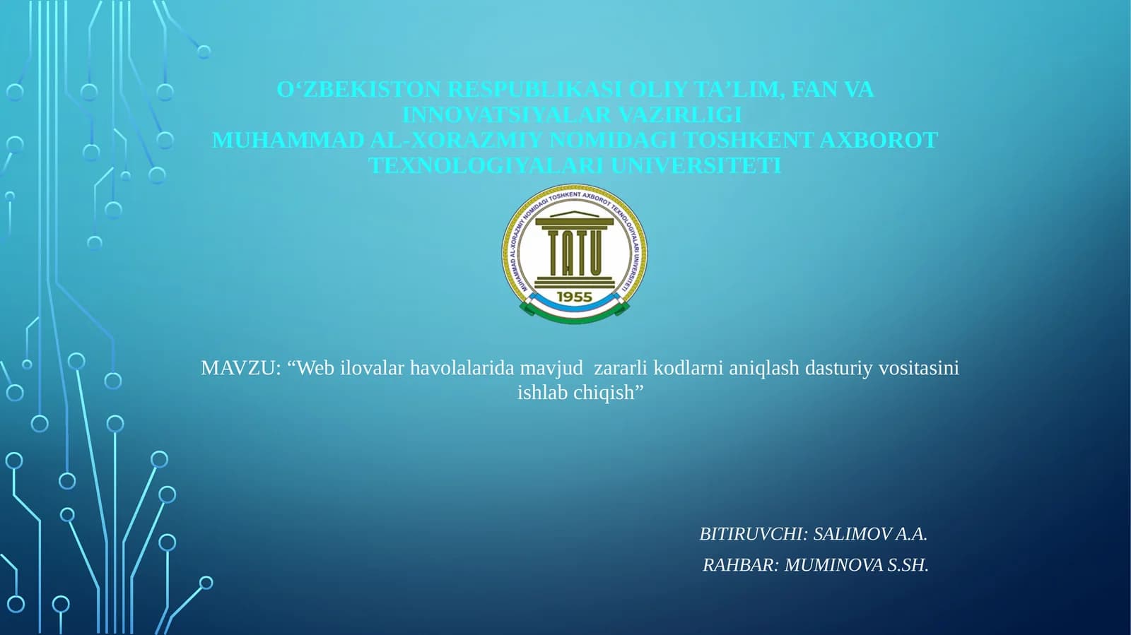 Web ilovalar havolalarida mavjud  zararli kodlarni aniqlash dasturiy vositasini ishlab chiqish