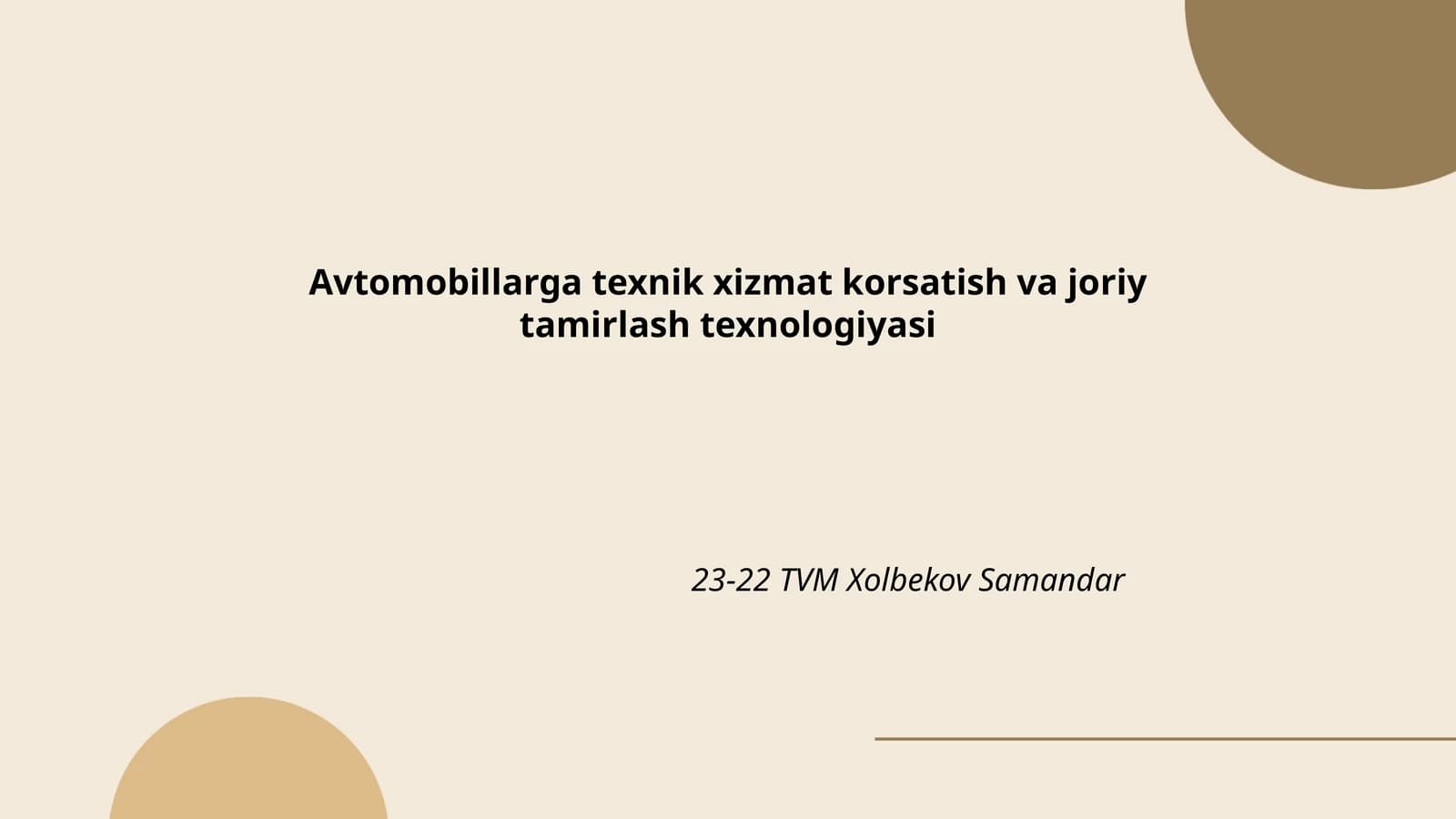 Avtomobillarga texnik xizmat korsatish va joriy tamirlash texnologiyasi