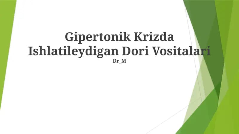 Gipertonik Krizda Ishlatileydigan Dori Vositalari