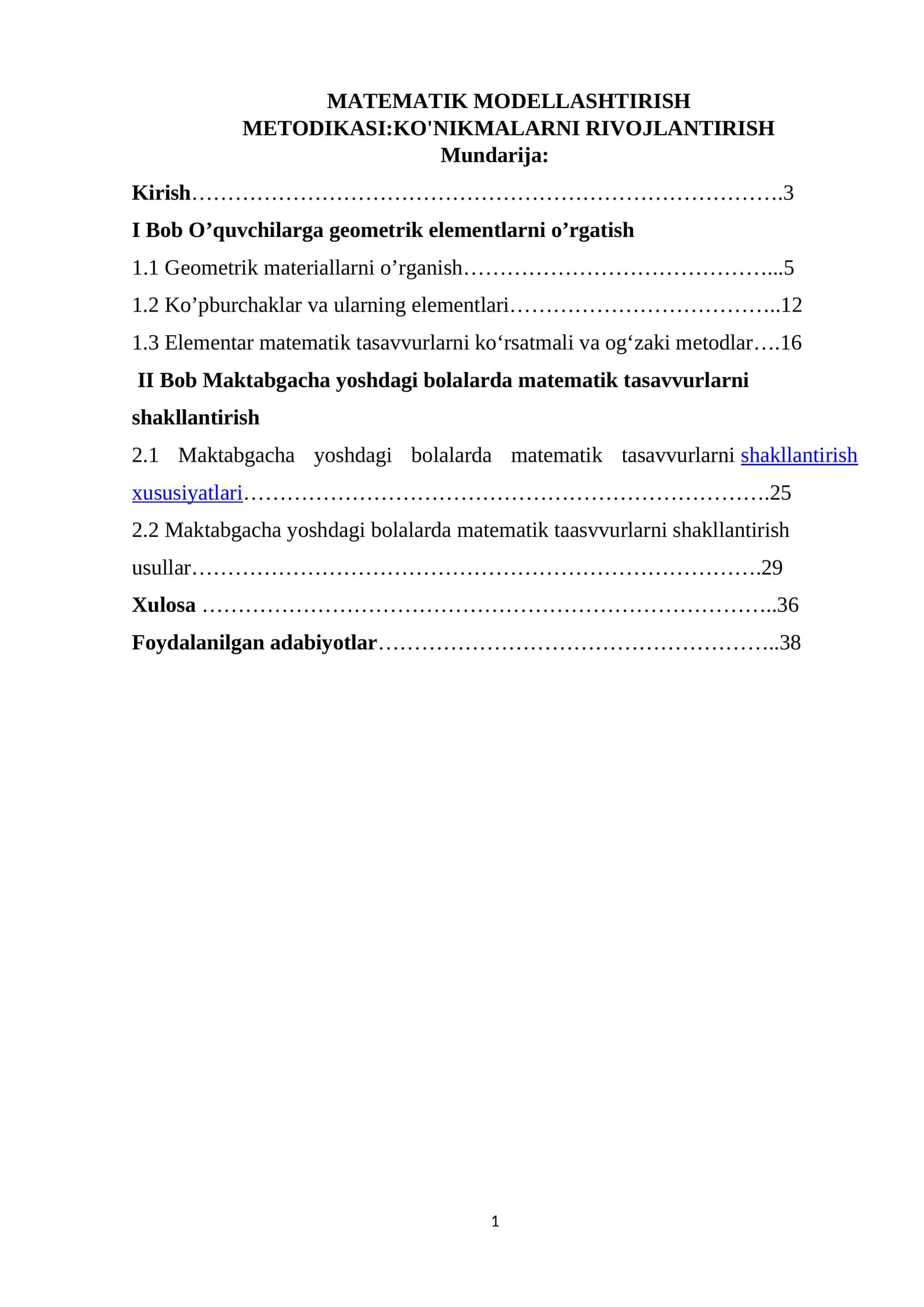 MATEMATIK MODELLASHTIRISH METODIKASI:KO'NIKMALARNI RIVOJLANTIRISH