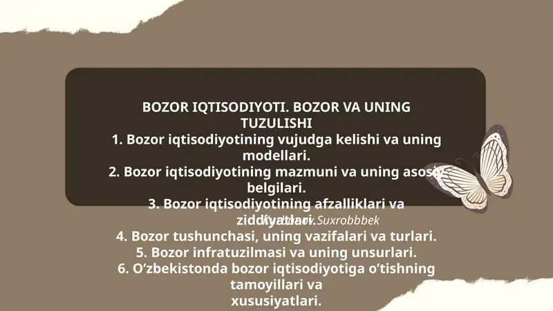 BOZOR IQTISODIYOTI. BOZOR VA UNING TUZULISHI