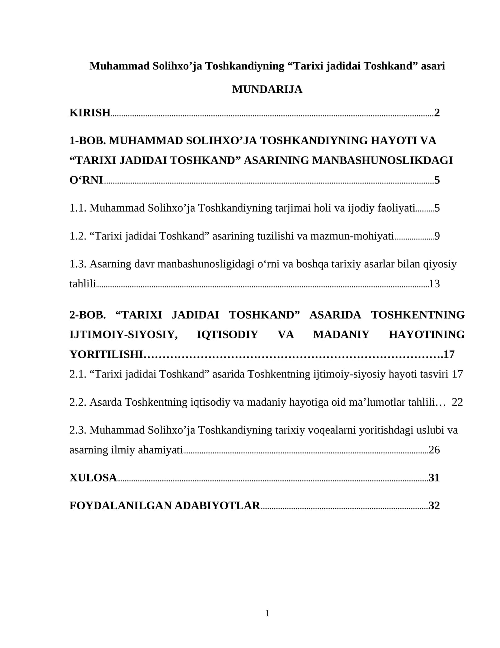 Muhammad Solihxo’ja Toshkandiyning “Tarixi jadidai Toshkand” asari