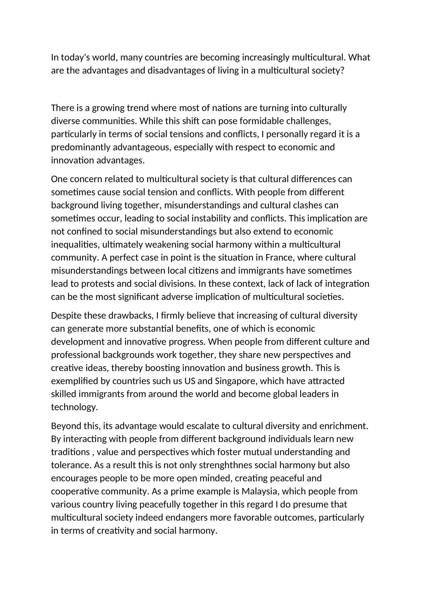 Advantages and Disadvantages of Living in a Multicultural Society