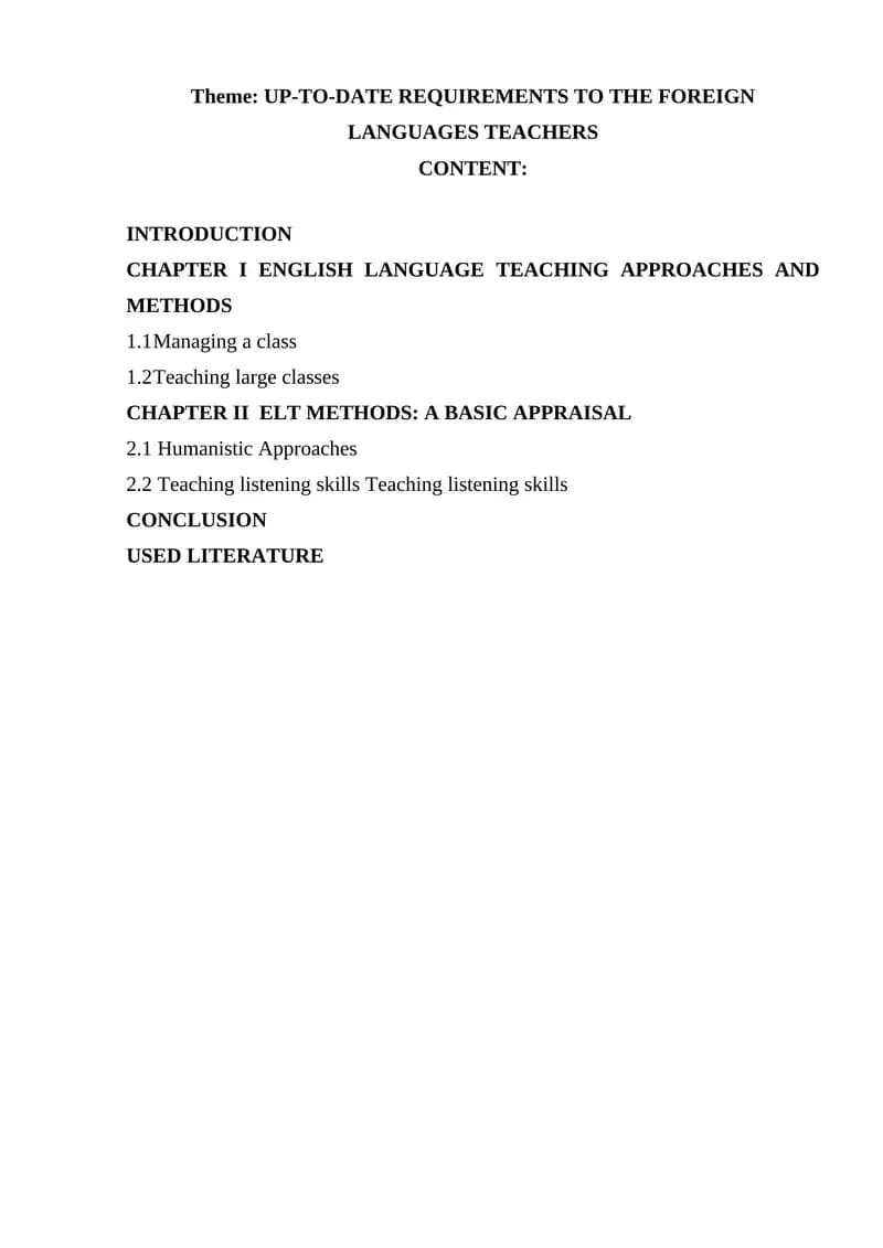 English Language Teaching Methods Course