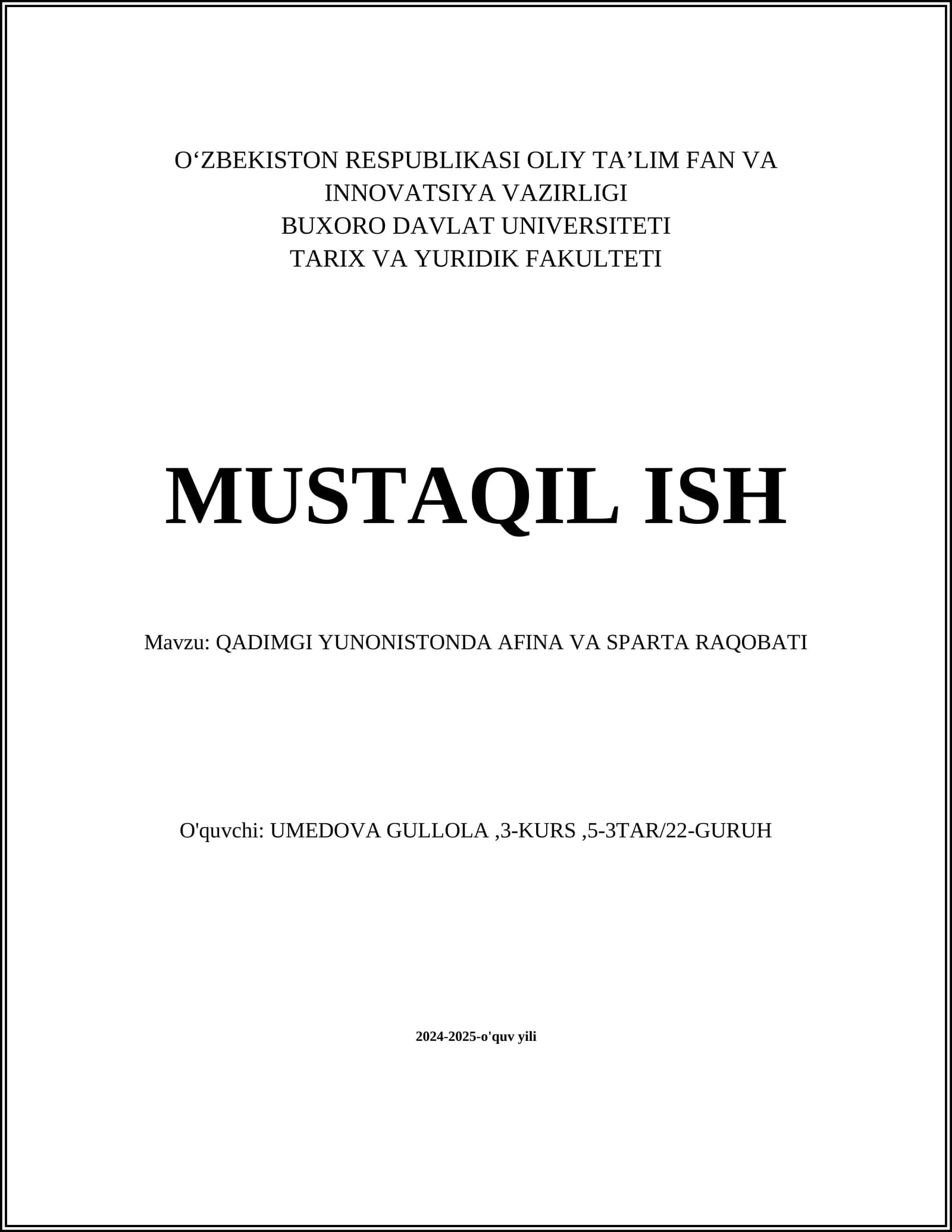 QADIMGI YUNONISTONDA AFINA VA SPARTA RAQOBATI