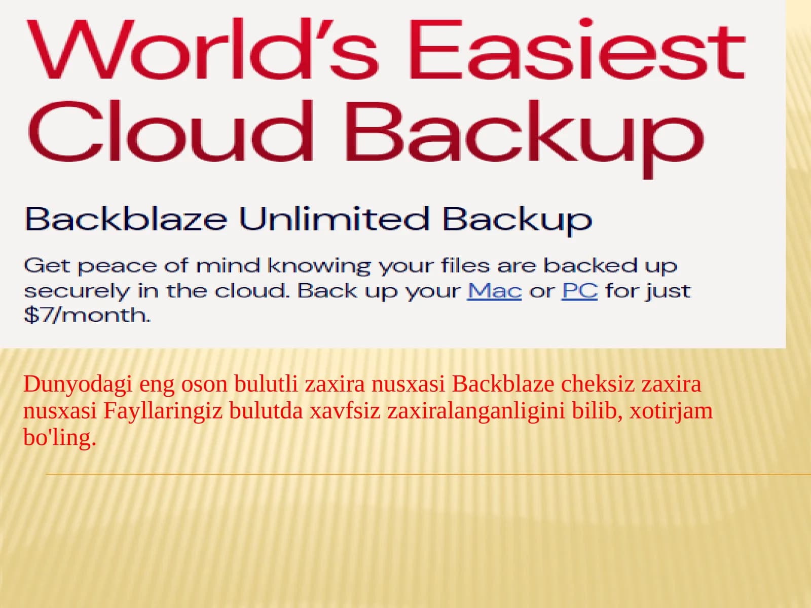 Backblaze cheksiz zaxira nusxasi
