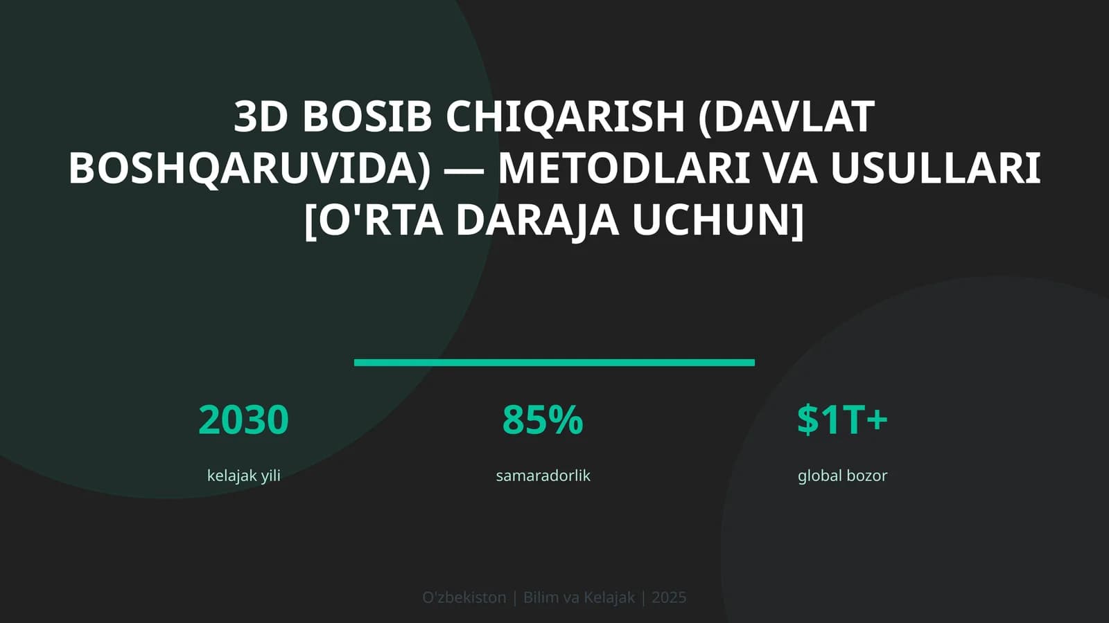 3D bosib chiqarish (davlat boshqaruvida) — metodlari va usullari [o'rta daraja uchun]