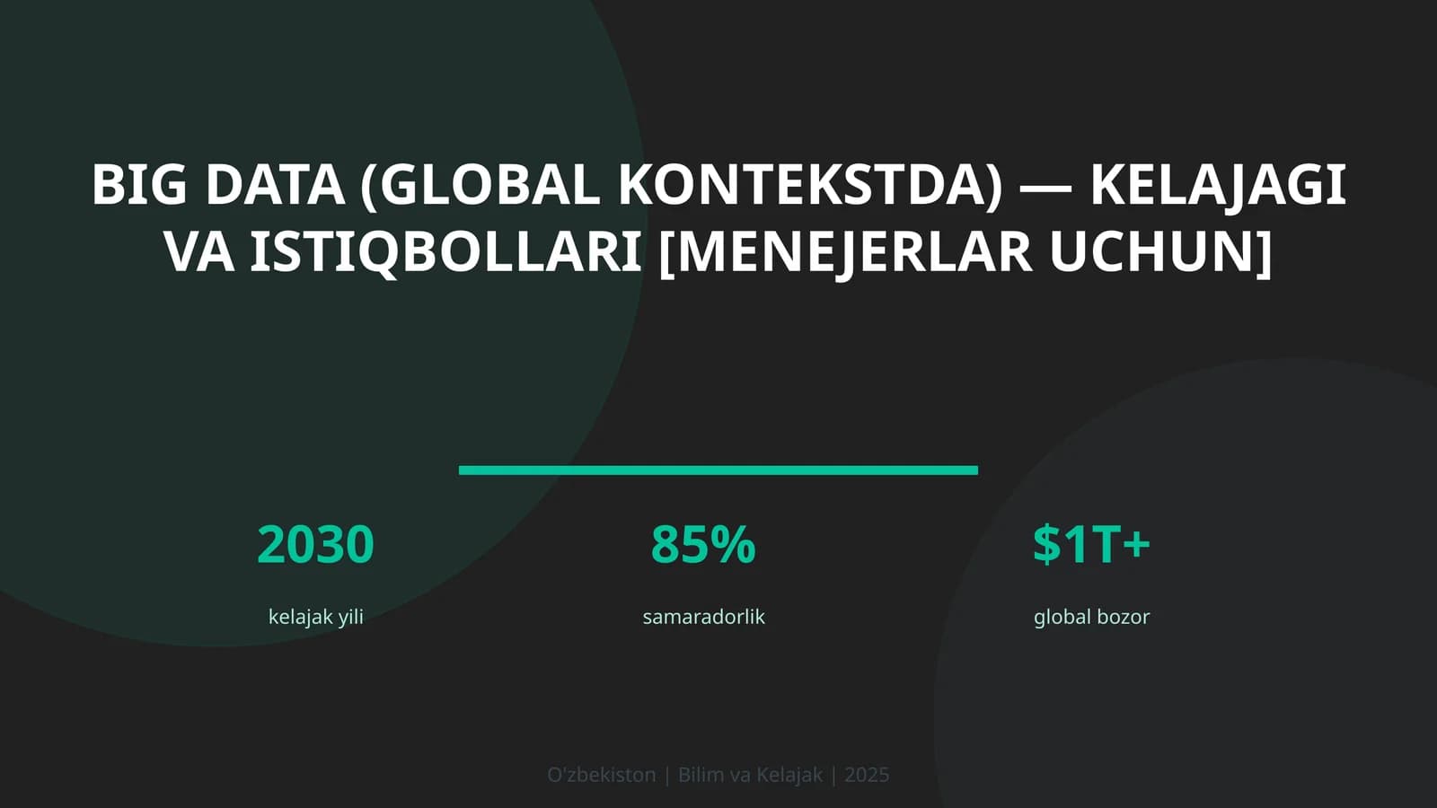 Big Data (GLOBAL KONTEKSTDA) — KELAJAGI VA ISTIQBOLLARI [MENEJERLAR UCHUN]