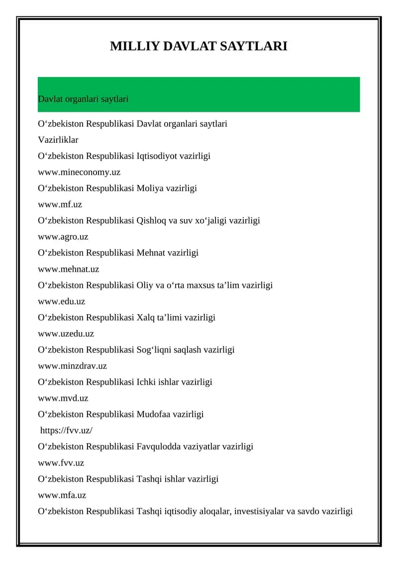 O‘zbekiston Respublikasi Iqtisodiyot vazirligi
