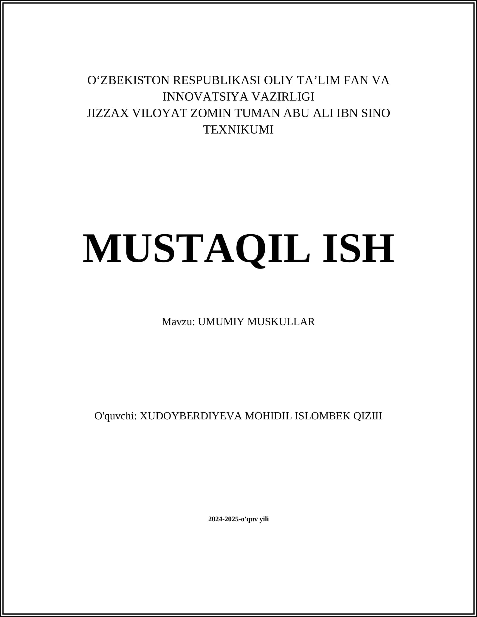 UMUMIY MUSKULLAR