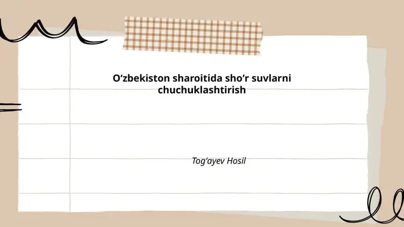 Oʻzbekiston sharoitida shoʻr suvlarni chuchuklashtirish