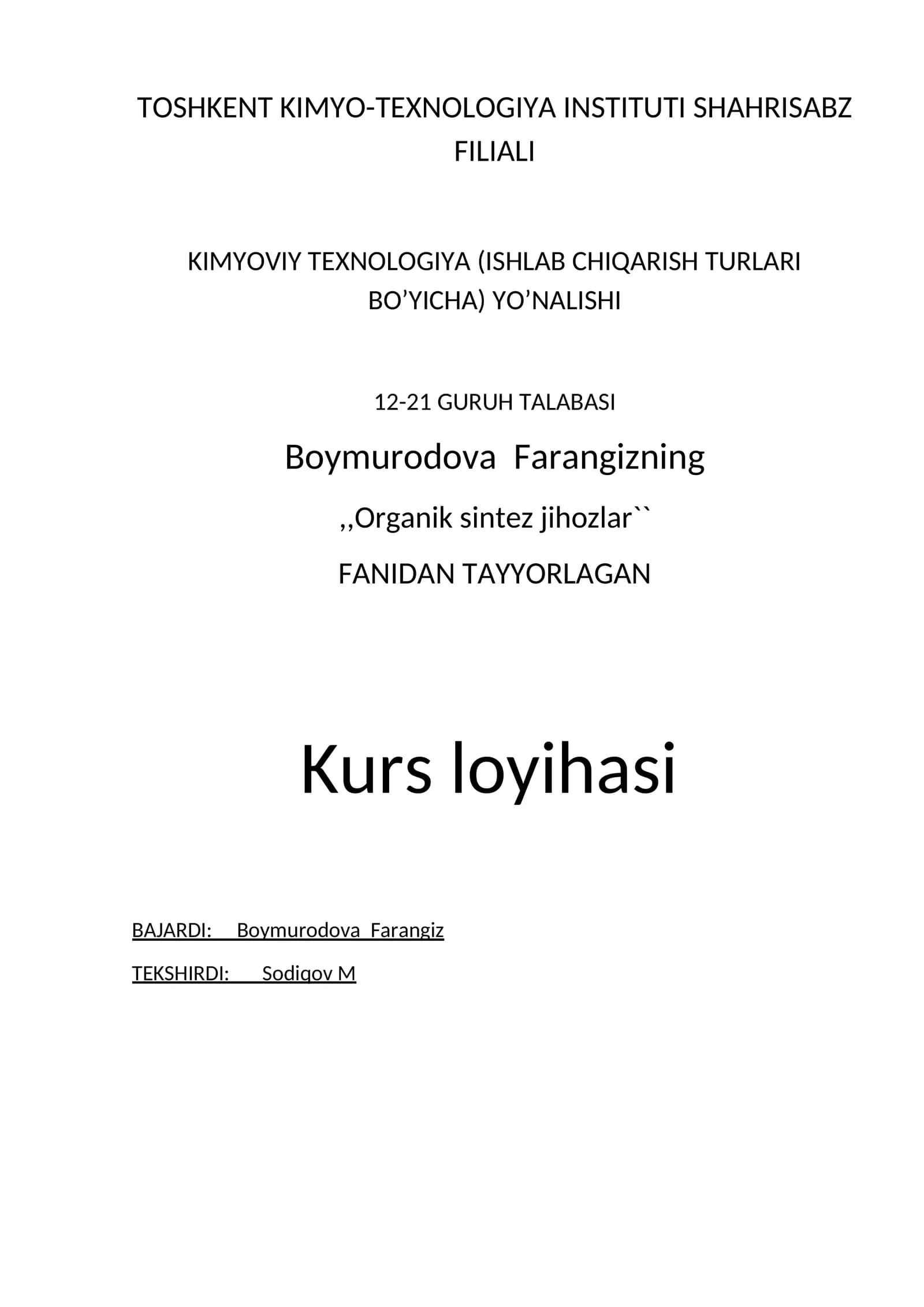 Benzolni gaz fazada oksidlash bilan malein angidrid ishlab chiqarish texnolologiyasidagi oksidlash kolonnasini hisoblash