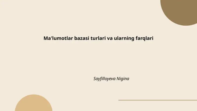 Ma'lumotlar bazasi turlari va ularning farqlari