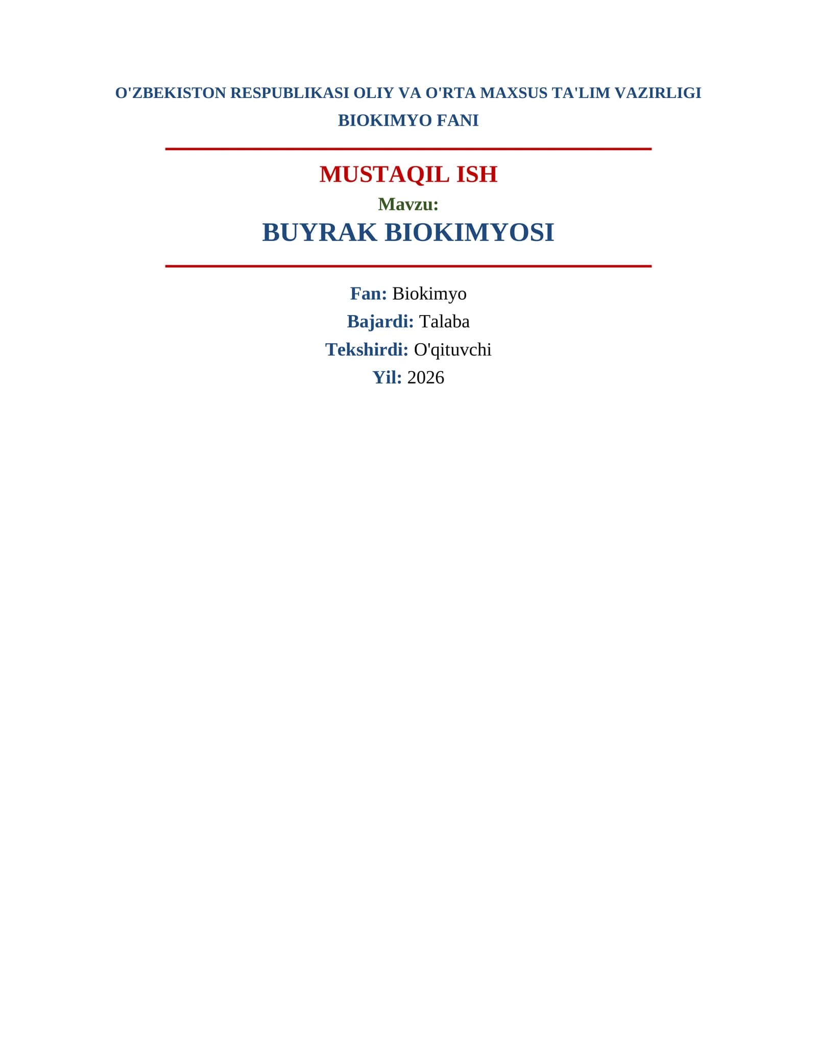 BUYRAK BIOKIMYOSI MUSTAQIL ISH