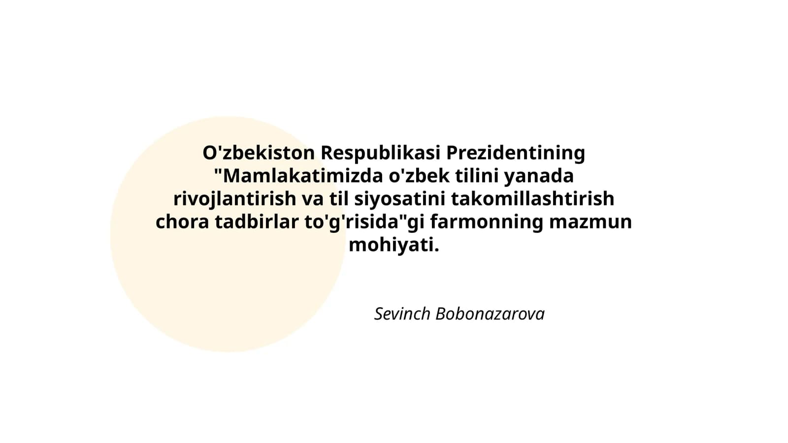 Mamlakatimizda o'zbek tilini yanada rivojlantirish va til siyosatini takomillashtirish chora tadbirlar
