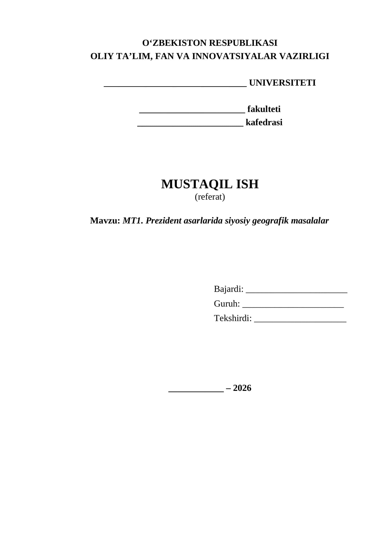 prezident asarlarida siyosiy geografik masalalar referat