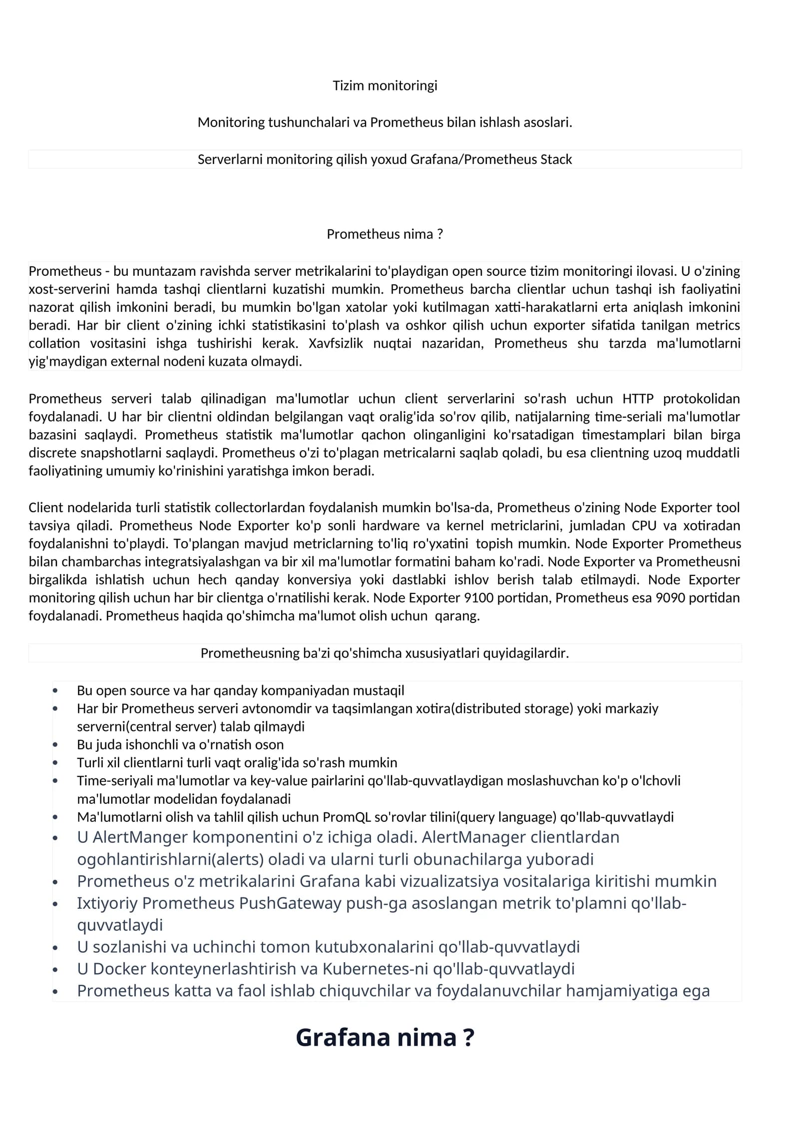 Prometheus tizim monitoringi
