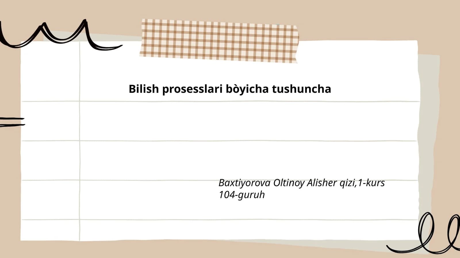 Bilish prosesslari bòyicha tushuncha