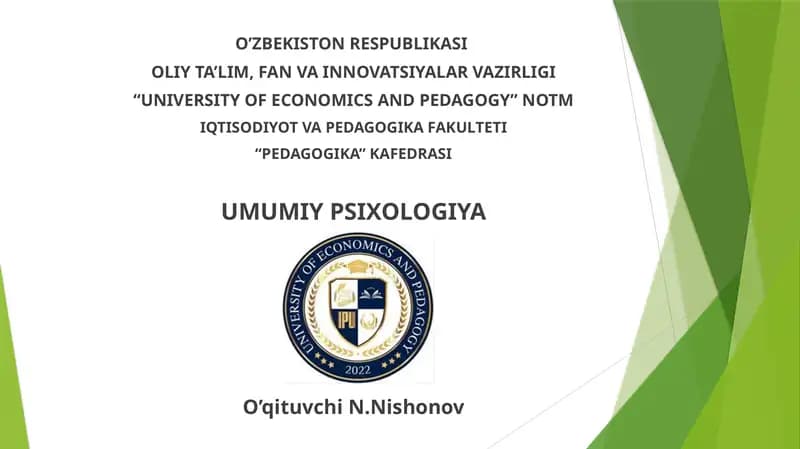 UMUMIY PSIXOLOGIYaFANINING PREDMETI, MAQSADI VA VAZIFALARI. ILMIY TADQIQOT METODLARI