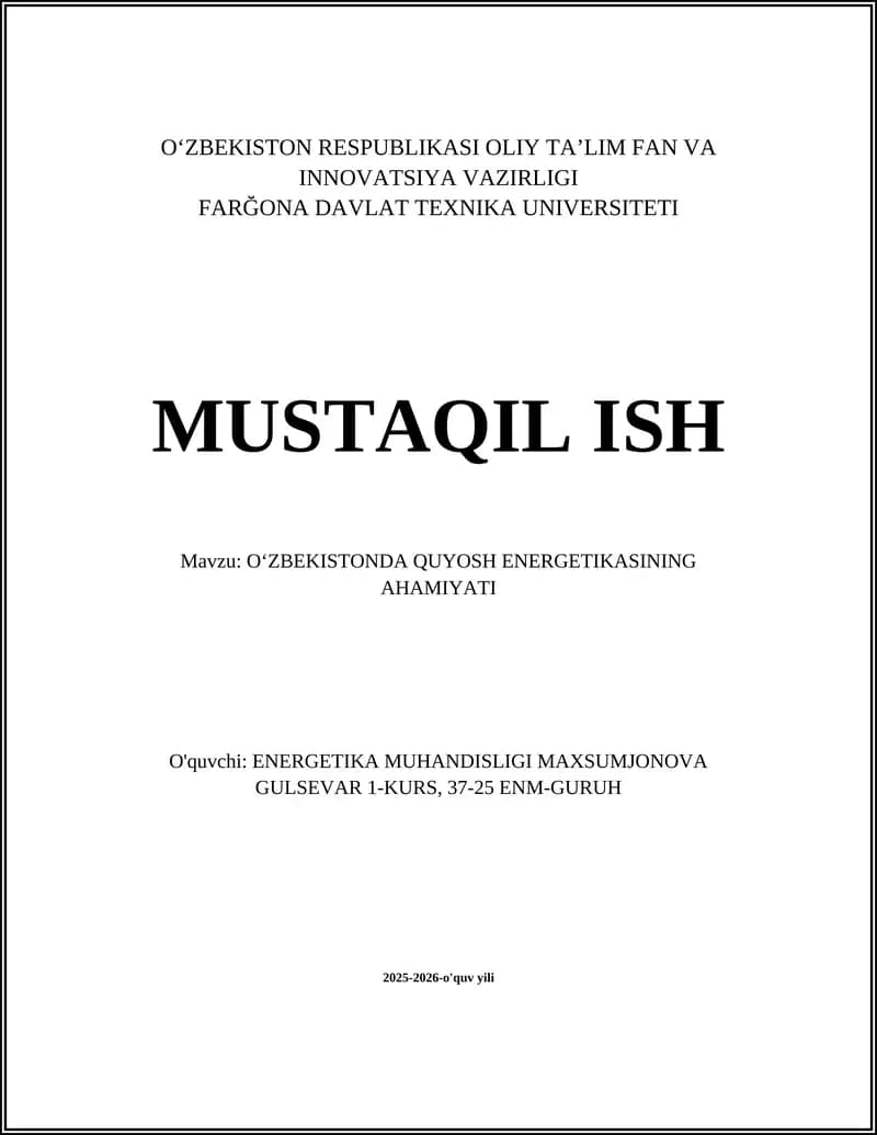 OʻZBEKISTONDA QUYOSH ENERGETIKASINING AHAMIYATI