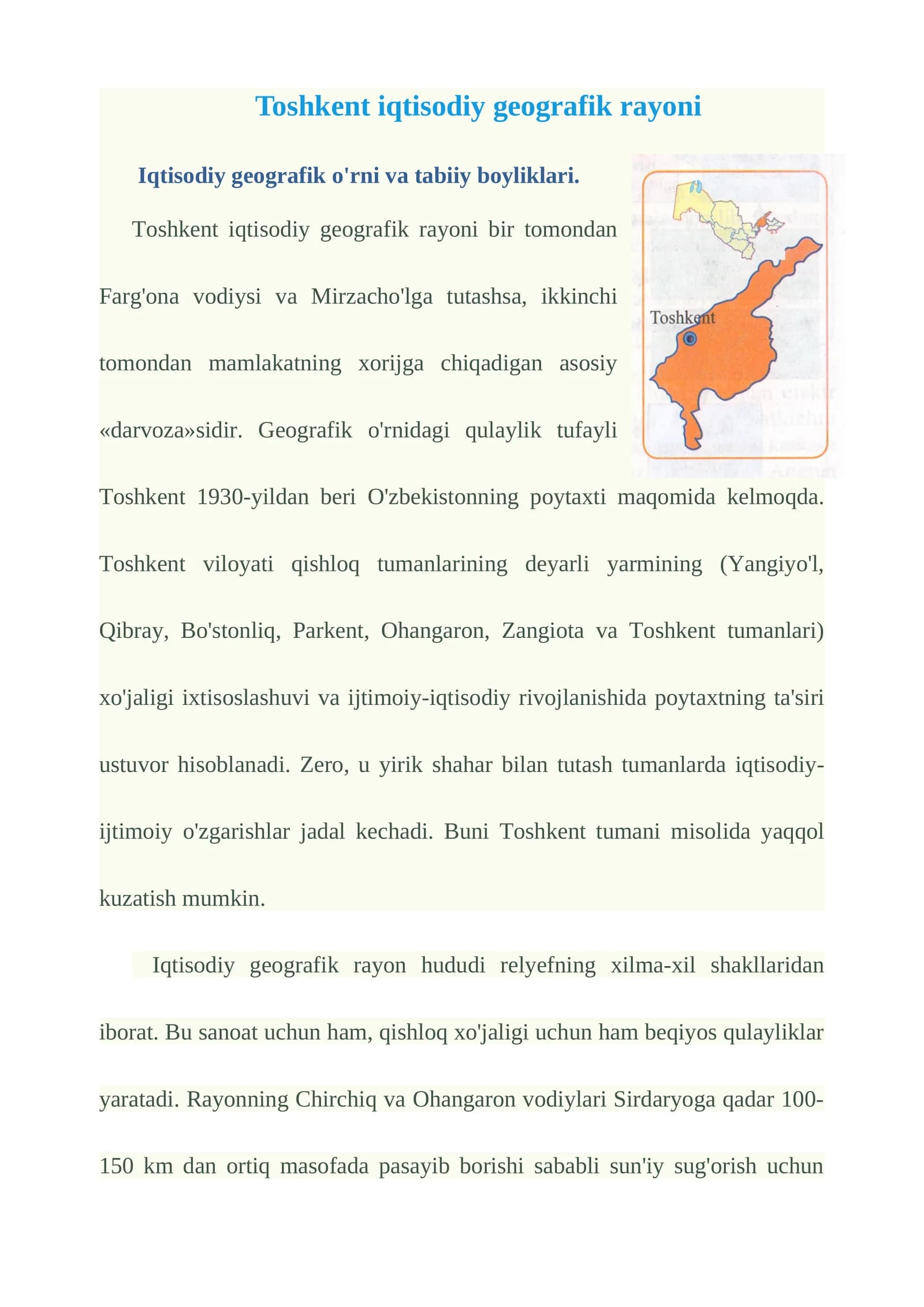 Iqtisodiy geografik o'rni va tabiiy boyliklari