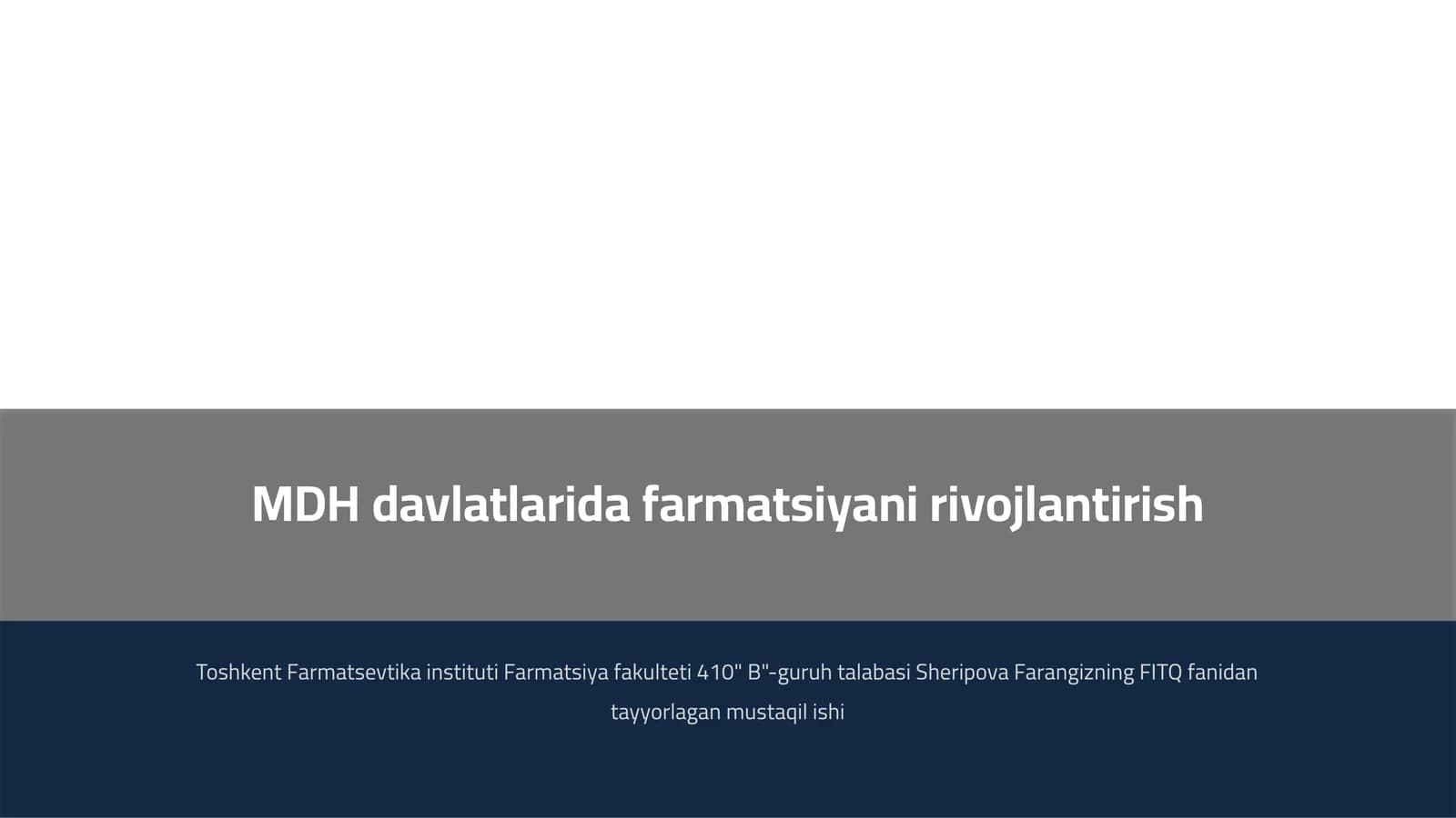 MDH davlatlarida farmatsiyani rivojlantirish