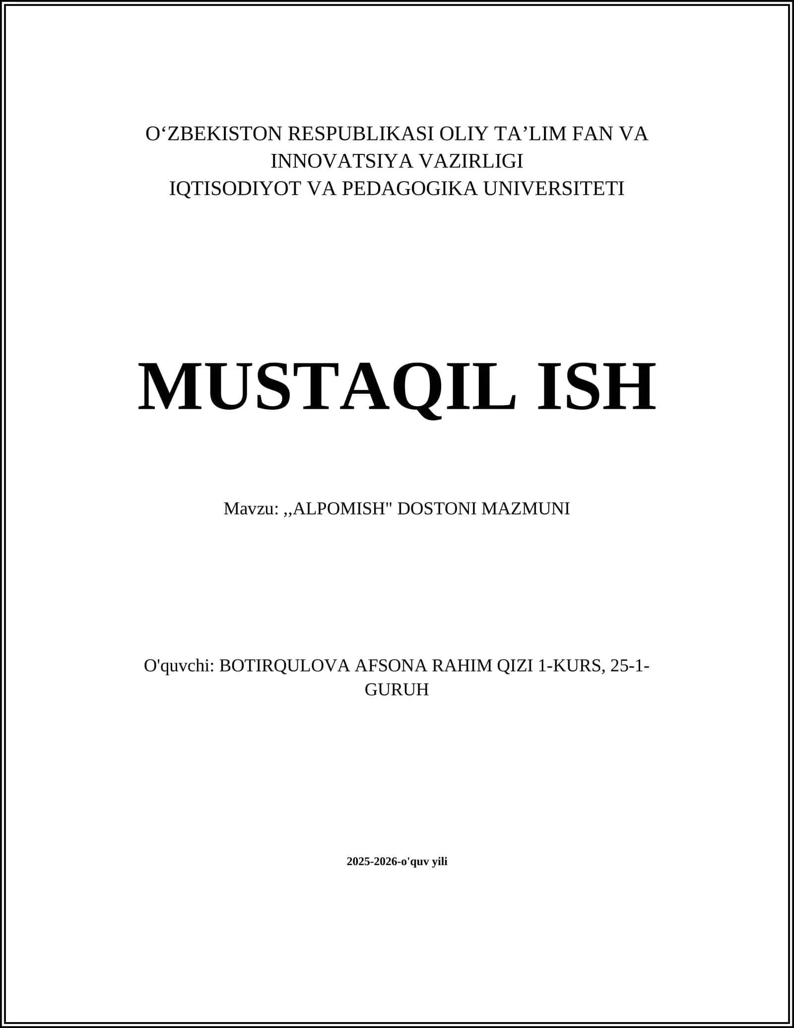 ,,ALPOMISH" DOSTONI MAZMUNI