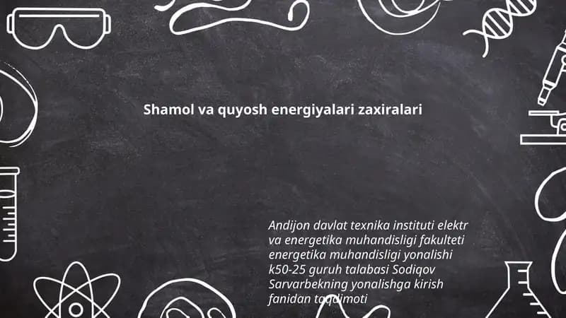 Shamol va quyosh energiyalari zaxiralari