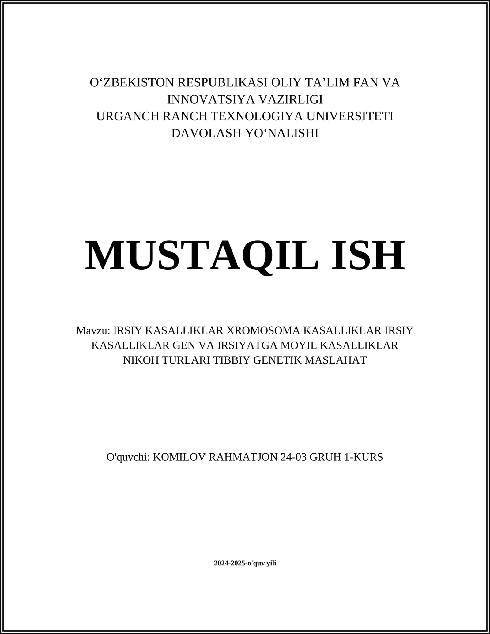 IRSIY KASALLIKLAR GEN VA IRSIYATGA MOYIL KASALLIKLAR NIKOH TURLARI