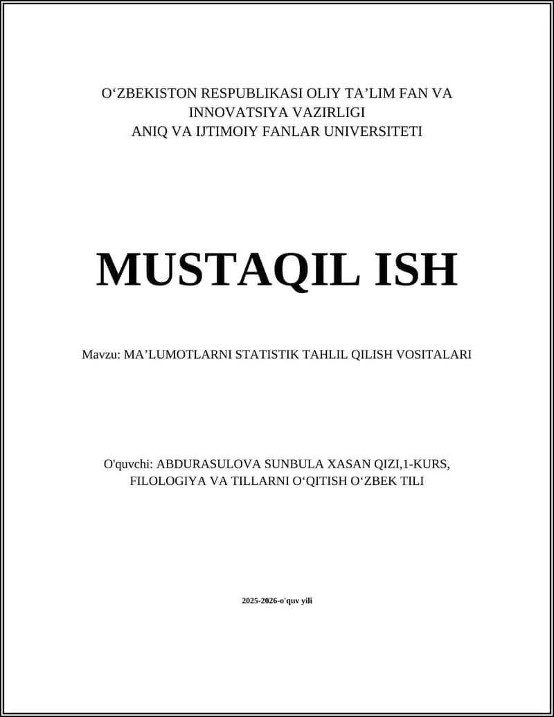 MAʼLUMOTLARNI STATISTIK TAHLIL QILISH VOSITALARI