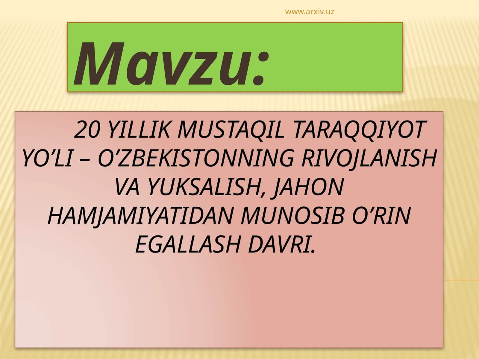 O’zbekistonning Rivojlanish Yo’li