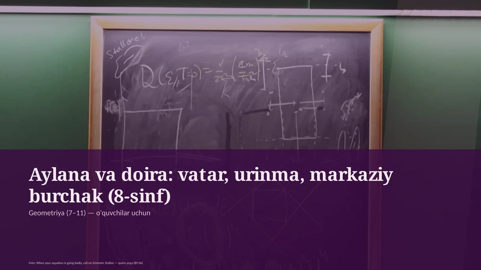 Aylana va doira: vatar, urinma, markaziy burchak (8-sinf)