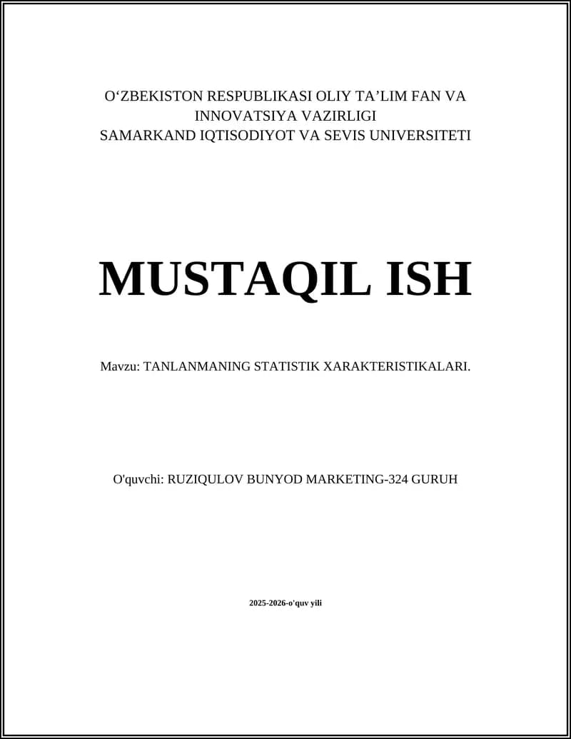Tanlanmaning Statistik Xarakteristikalari