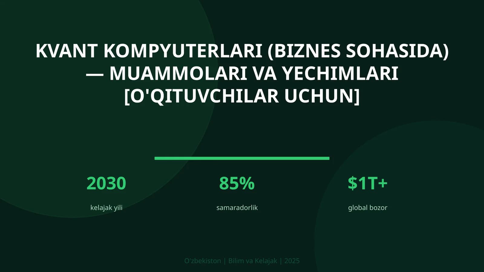Kvant kompyuterlari (biznes sohasida) — muammolari va yechimlari [O'qituvchilar uchun]