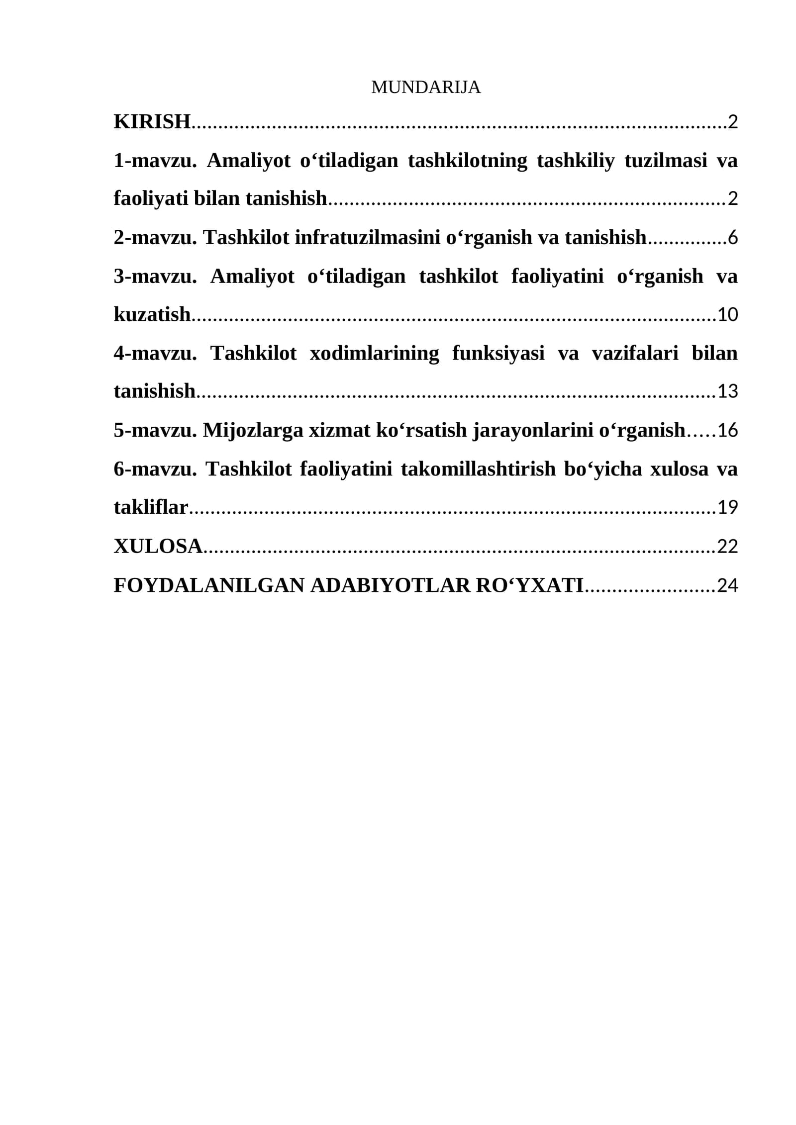 Amaliyot o‘tiladigan tashkilotning tashkiliy tuzilmasi va faoliyati bilan tanishish