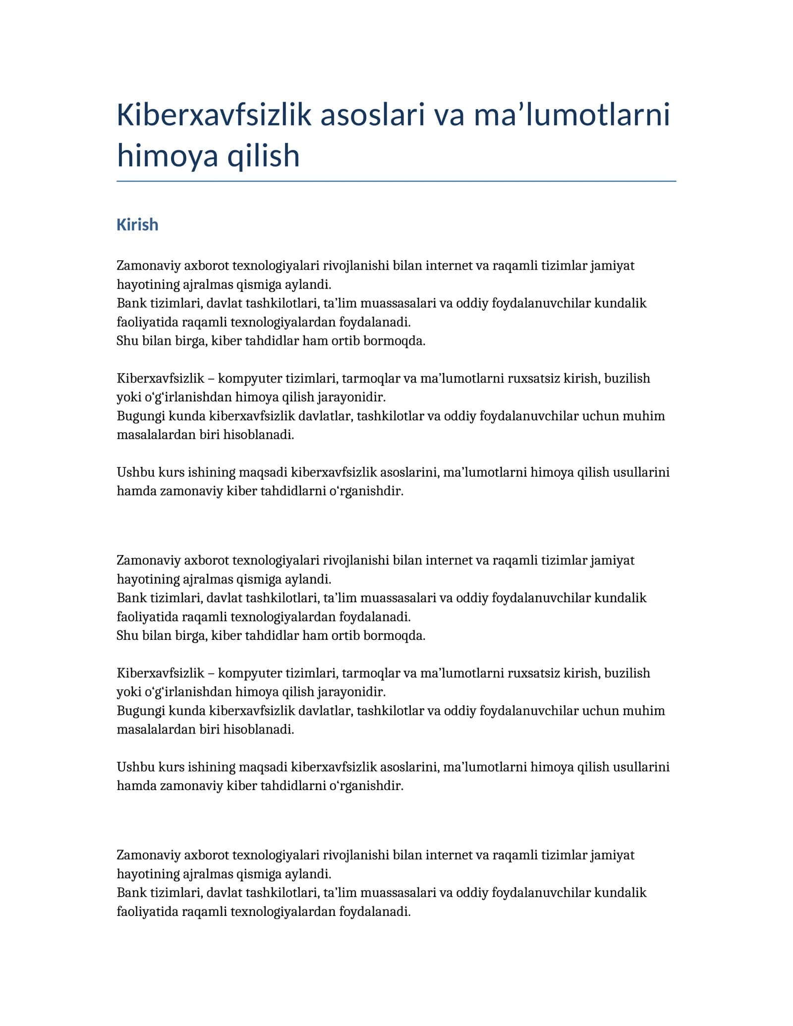 Kiberxavfsizlik kurs-ishi