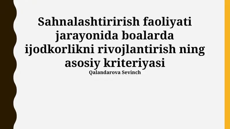 O'yin orqali ijodkorlikni rivojlantirish
