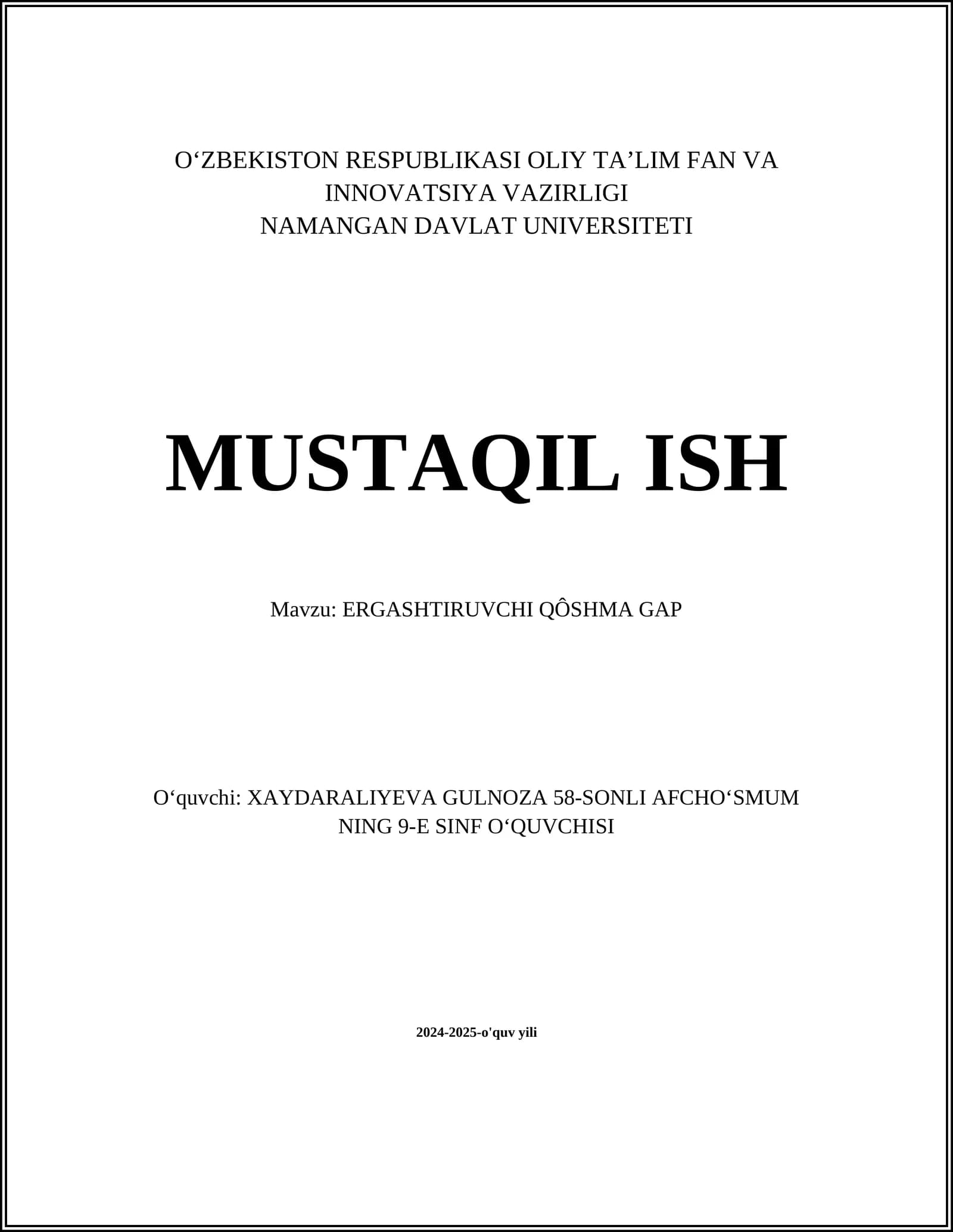 ERGASHTIRUVCHI QÔSHMA GAP