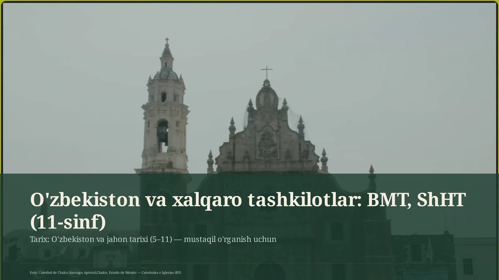 O'zbekiston va xalqaro tashkilotlar: BMT, ShHT (11-sinf)