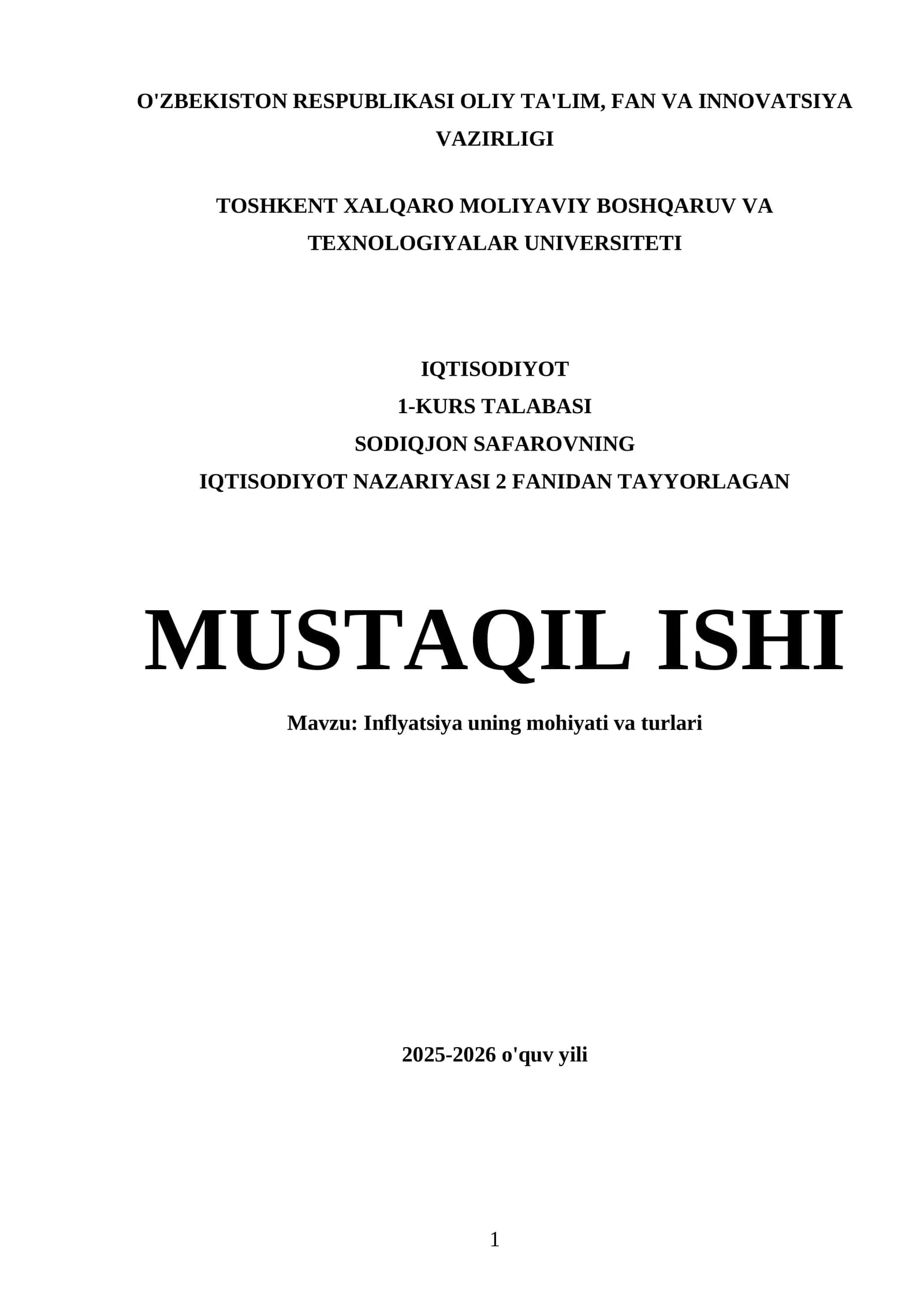 Inflyatsiya uning mohiyati va turlari