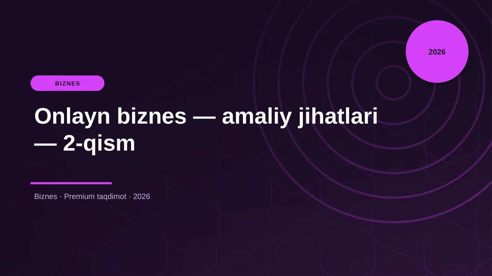 Onlayn biznes — amaliy jihatlari — 2-qism